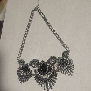 ETC Chic Silver Tone Metal With Black Stones & Rhinestones Pendant Necklace